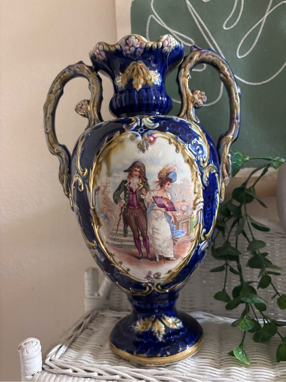 Antique Decorative Cobalt Blue Gold-Accented Porcelain Vase